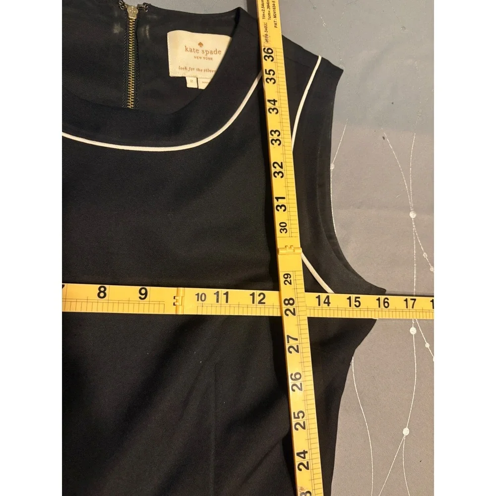 Kate Spade Black Fit and Flare Dress White Piping Gold Back Zip Size 2
